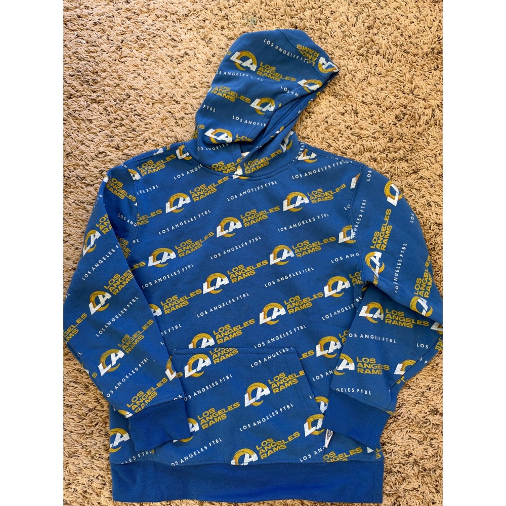 NFL Team Apparel Los Angeles Rams Kids All Over Print Hoodie Blue Size 10-12